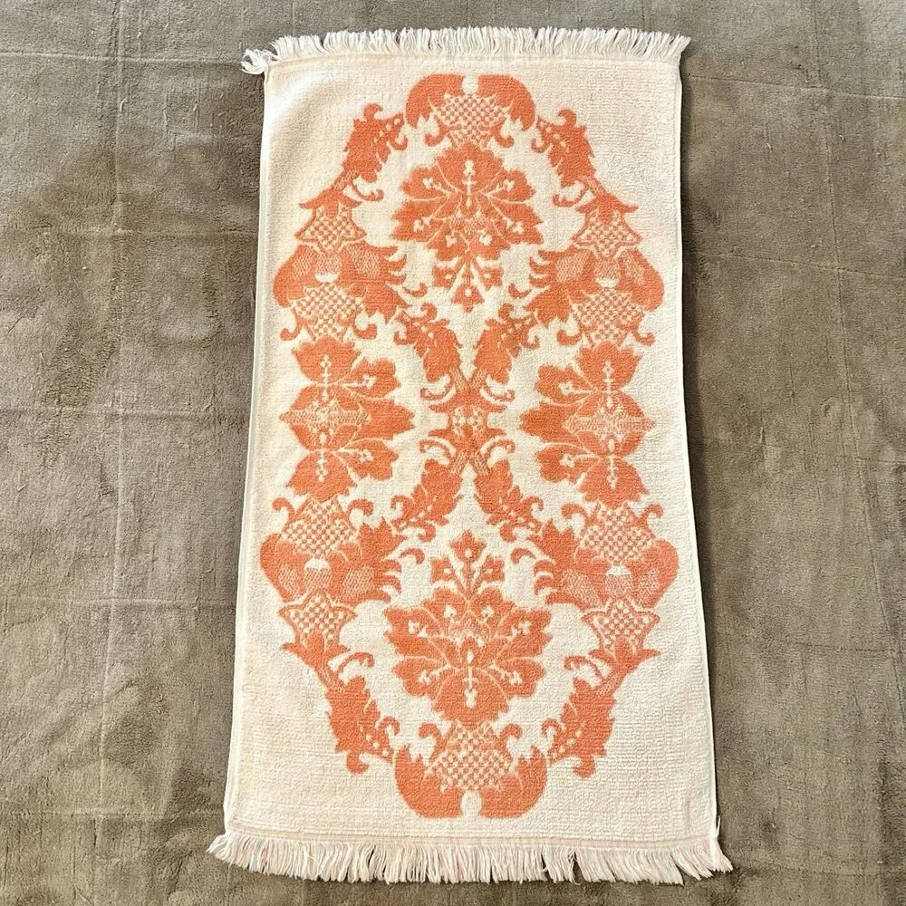 VTG Callaway Bath Towel, Hand Towel Grand Damask Floral Peach Orange *READ*